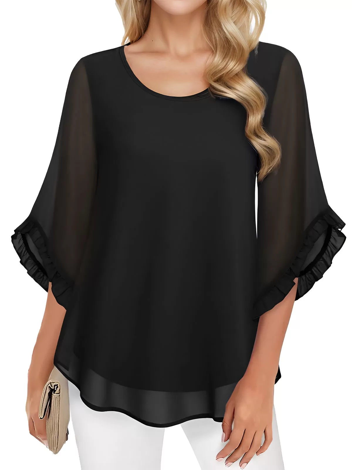 Round Neck Flare Blouse, 1 of 4