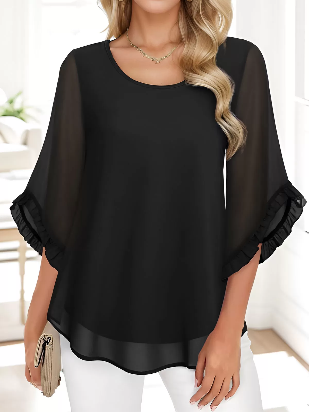 Round Neck Flare Blouse, 4 of 4
