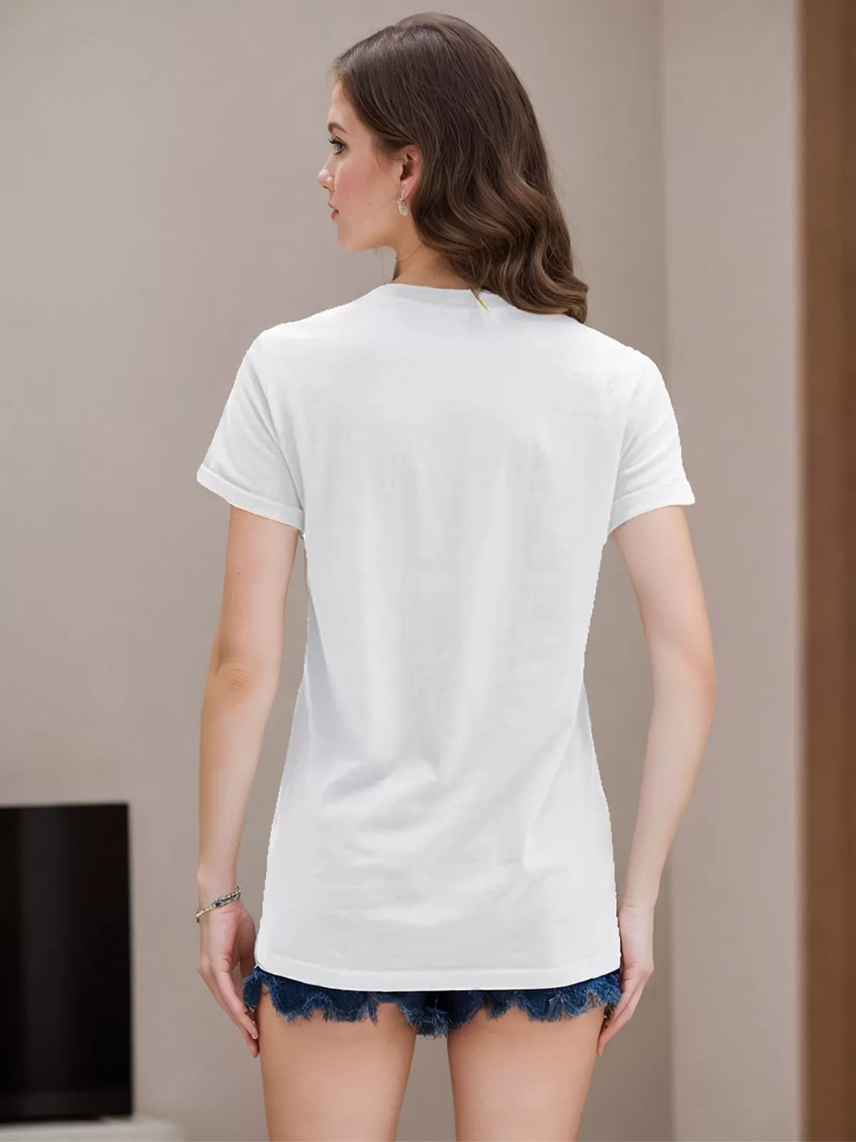 Floral Printing Round Neck Cuffed Short Sleeve T-shirt, 4 of 4