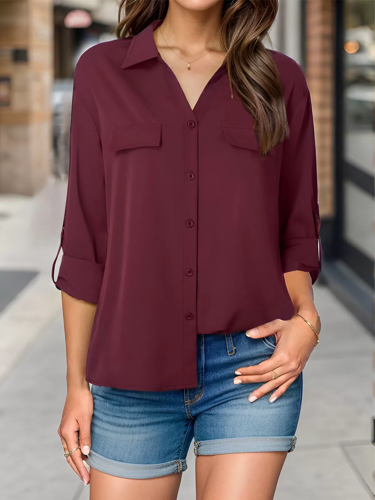 Dressy Lapel Button Down Shirt Chiffon Blouse, 4 of 4