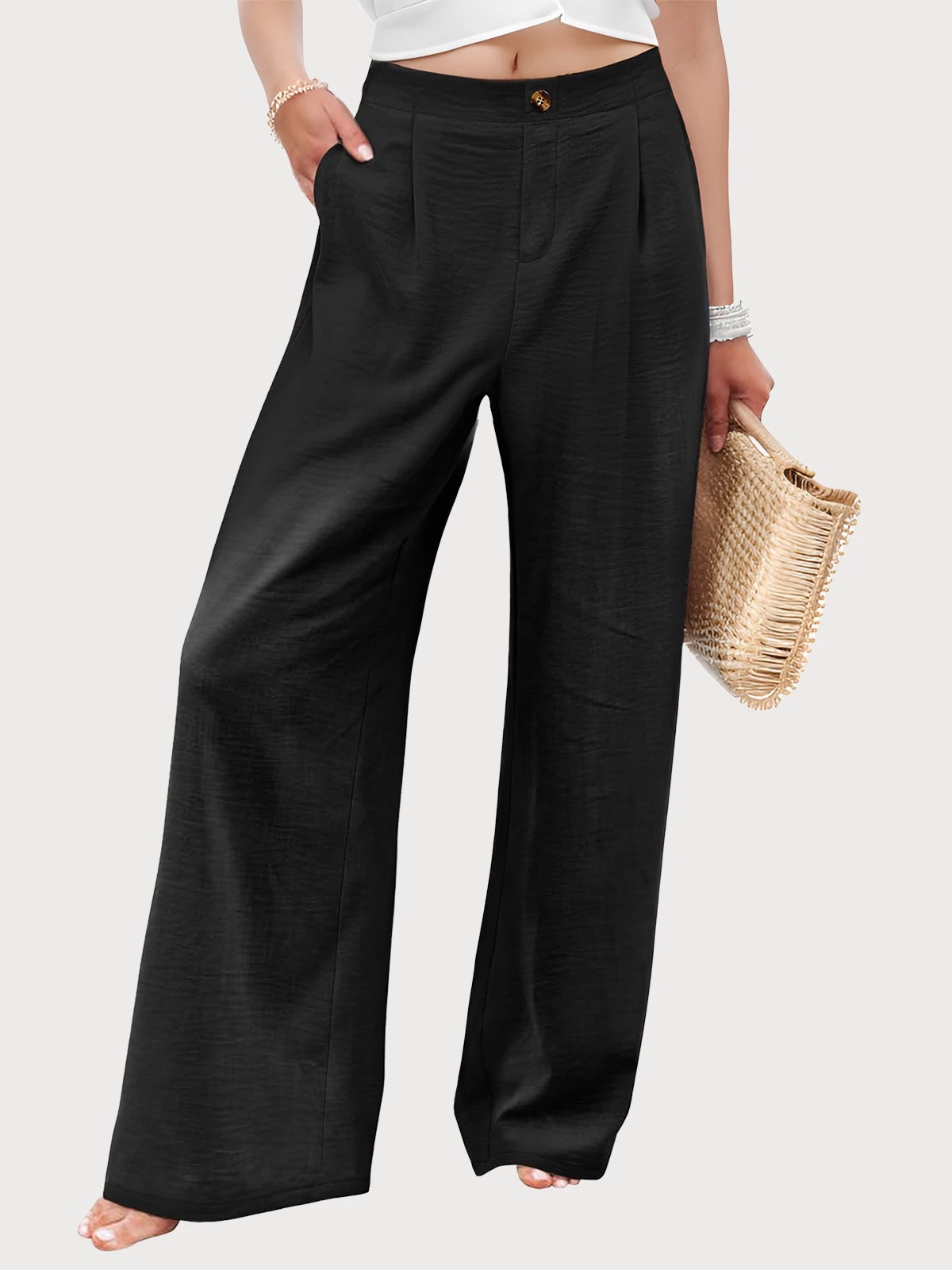 High Rise Button Fly Palazzo Pants | DRESSIN