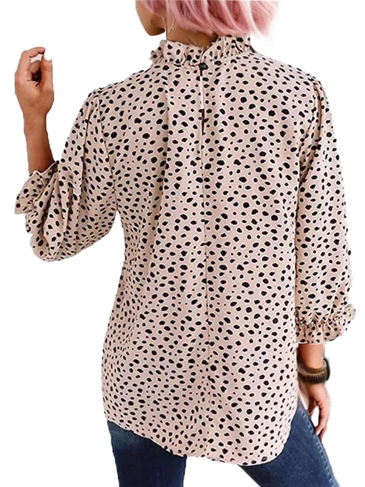 Leopard Wrinkle Round Neck Lantern Blouse, 3 of 4