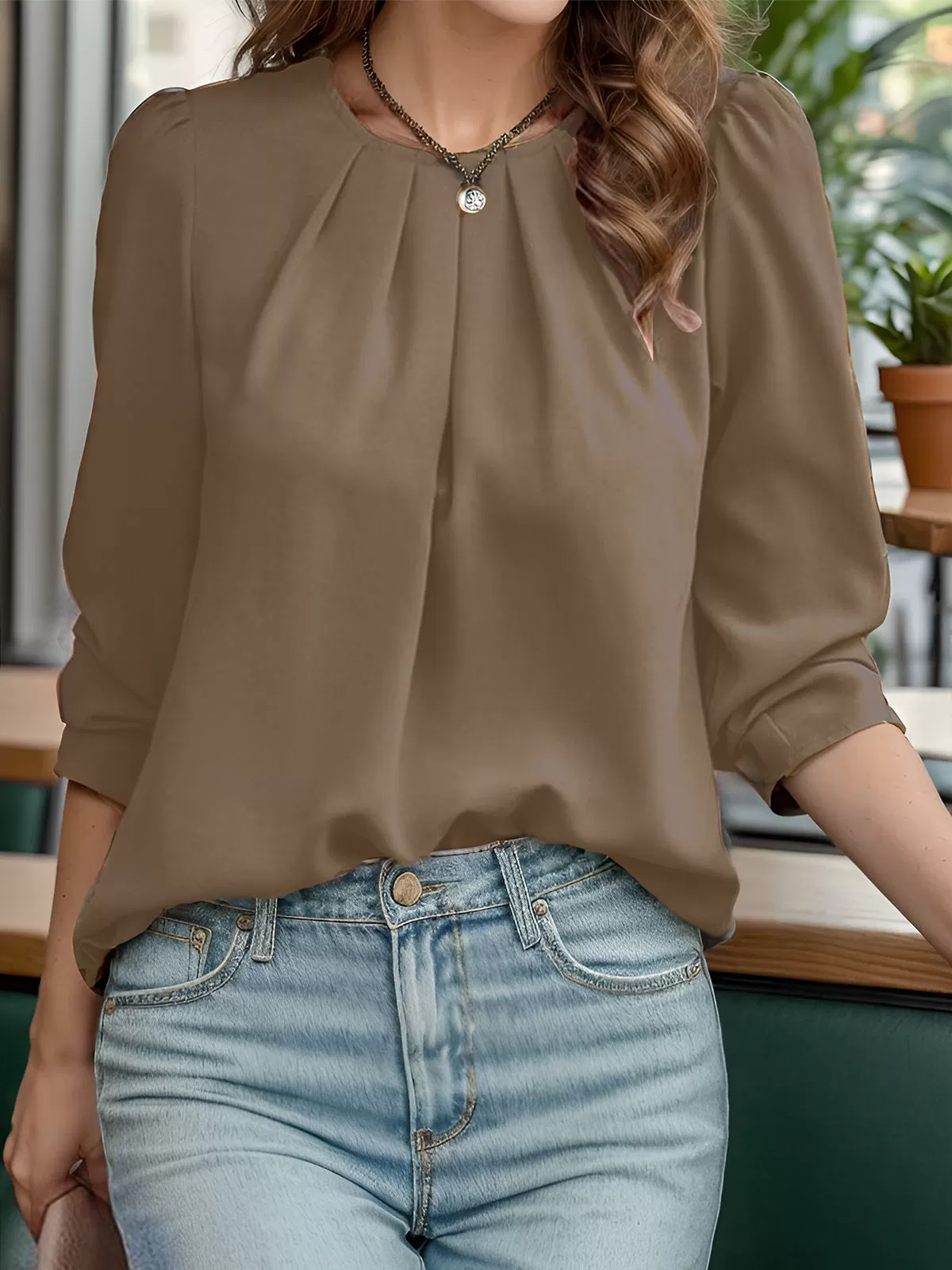 Round Neck Puff Long Sleeve Blouse, 3 of 5