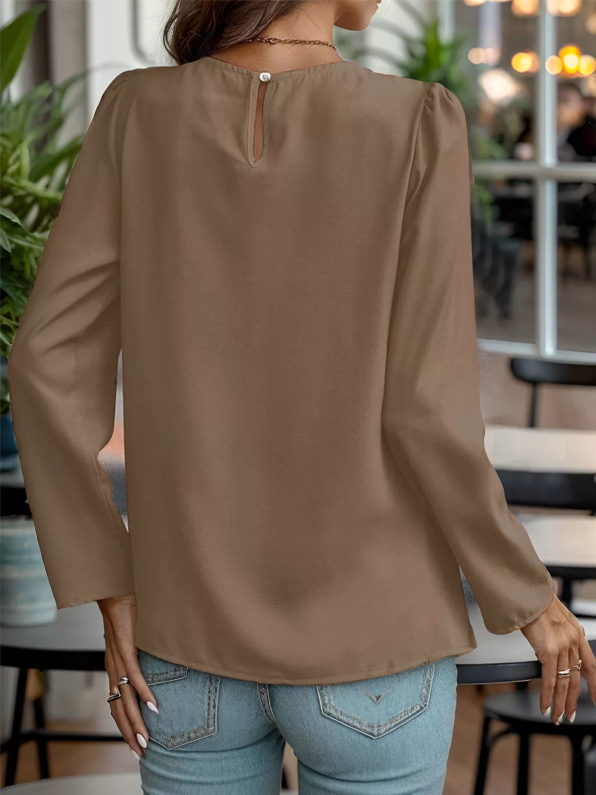 Round Neck Puff Long Sleeve Blouse, 5 of 5