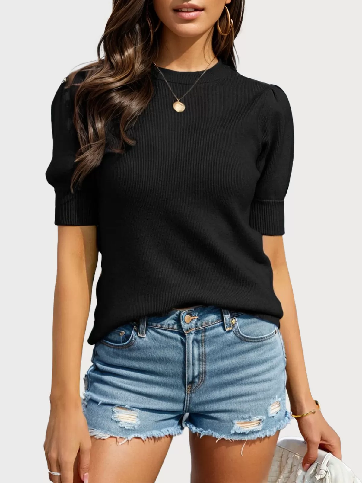 Round Neck Lantern Short Sleeve Sweater, 1 of 5