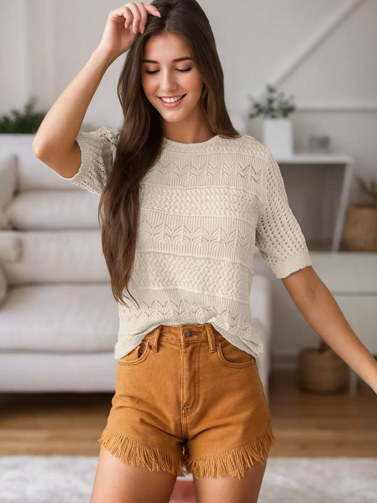 Crocheting Round Neck Short Sleeve Blouse, 2 of 5