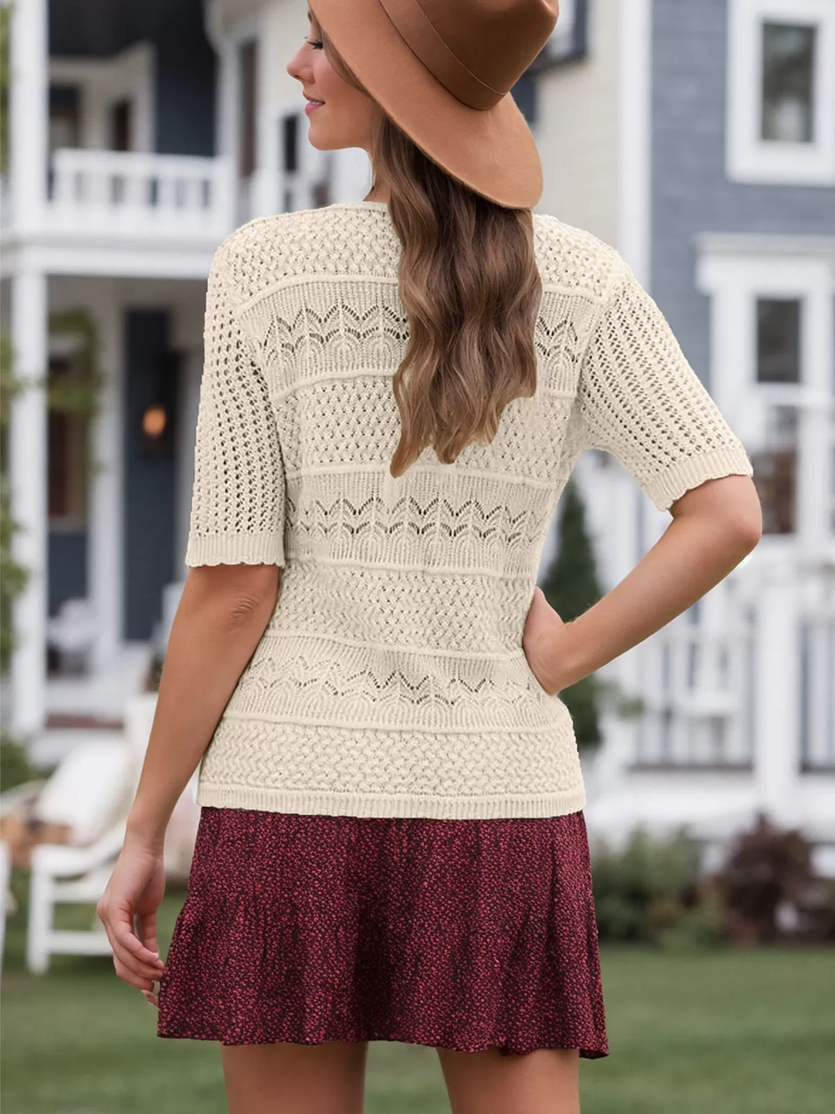 Crocheting Round Neck Short Sleeve Blouse, 3 of 5