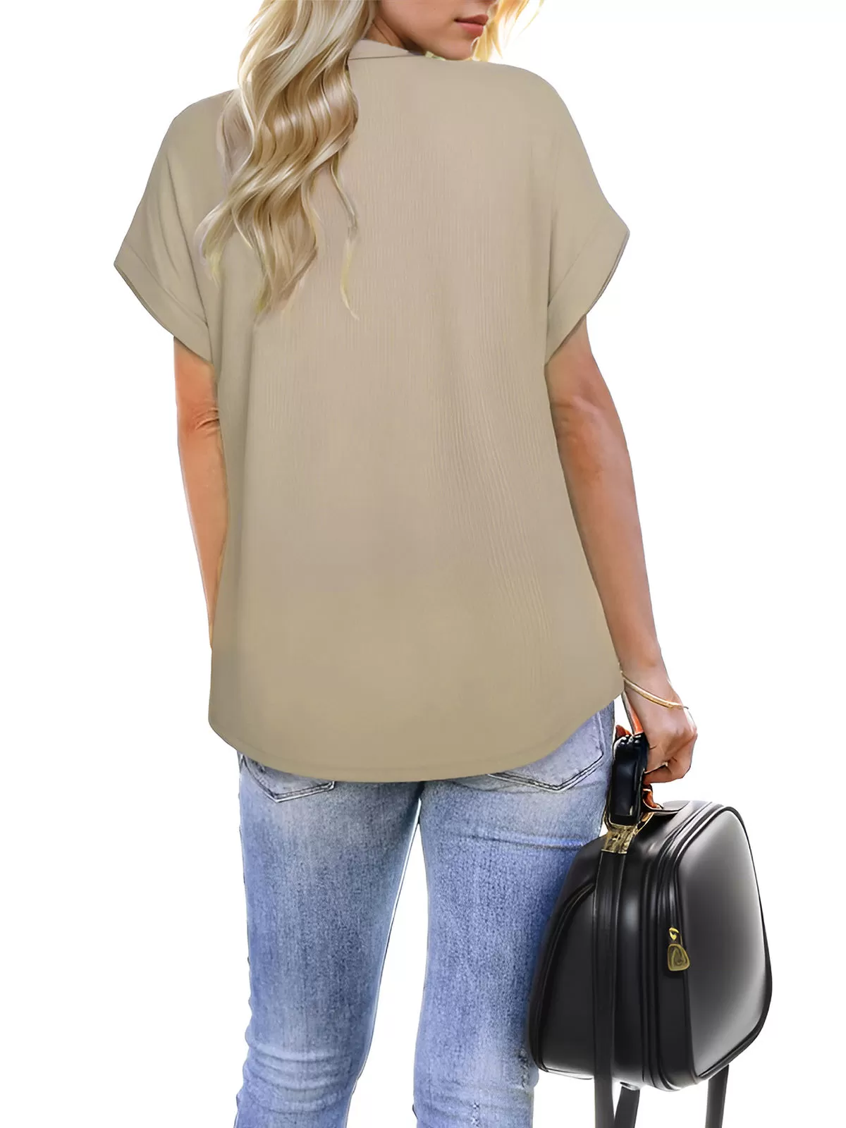 Lapel Zipper Collar Short Sleeve T-shirt, 4 of 4