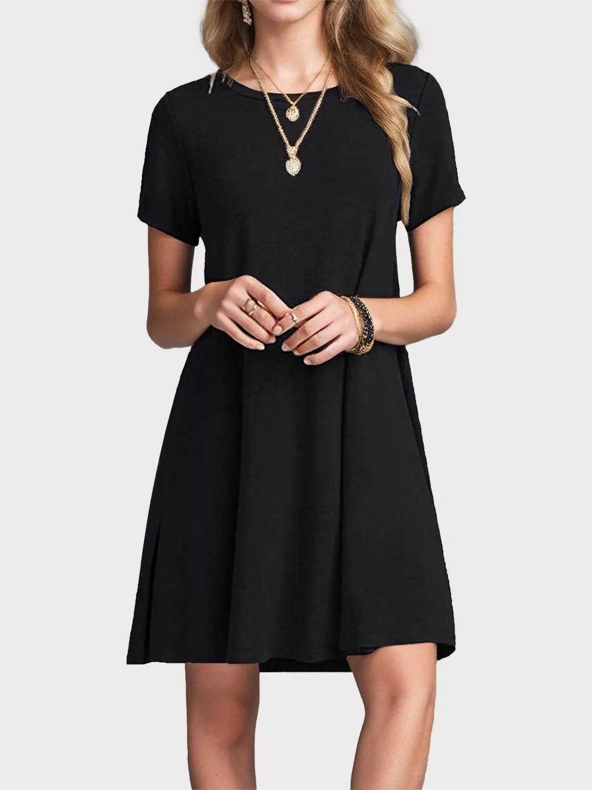 Round Neck Knit A-line Dress, 1 of 4