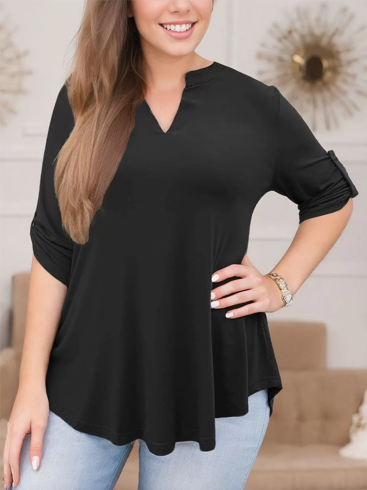 Plus Size Floral V-neck Sleeve Blouse, 2 of 4