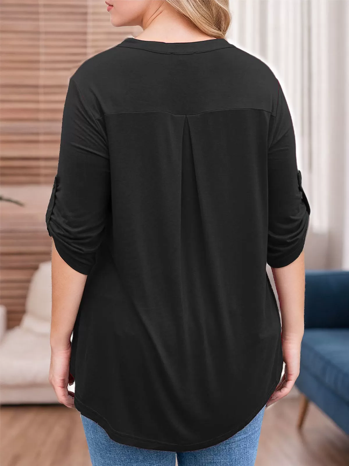 Plus Size Floral V-neck Sleeve Blouse, 3 of 4