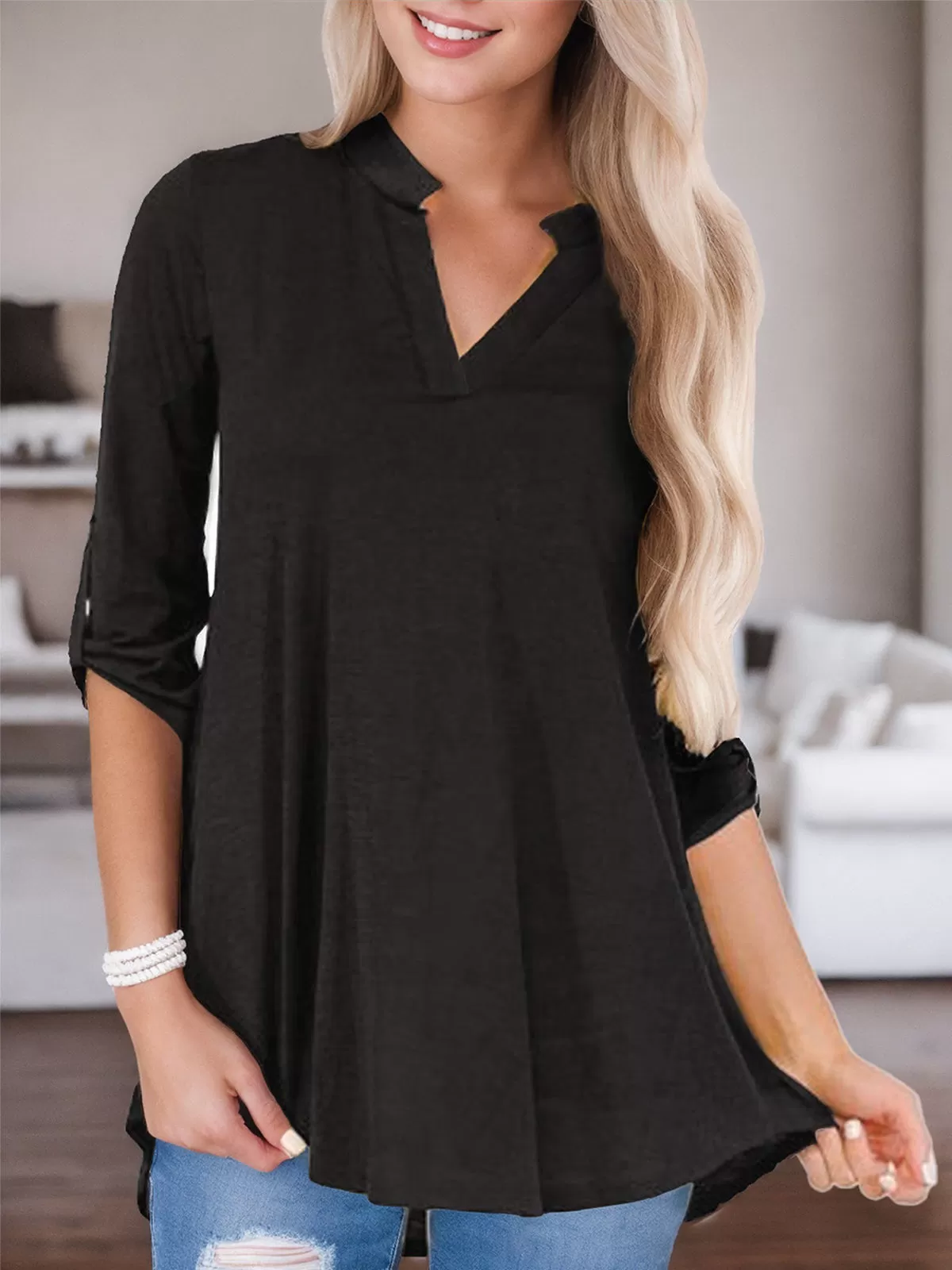 Plus Size Floral V-neck Sleeve Blouse, 4 of 4