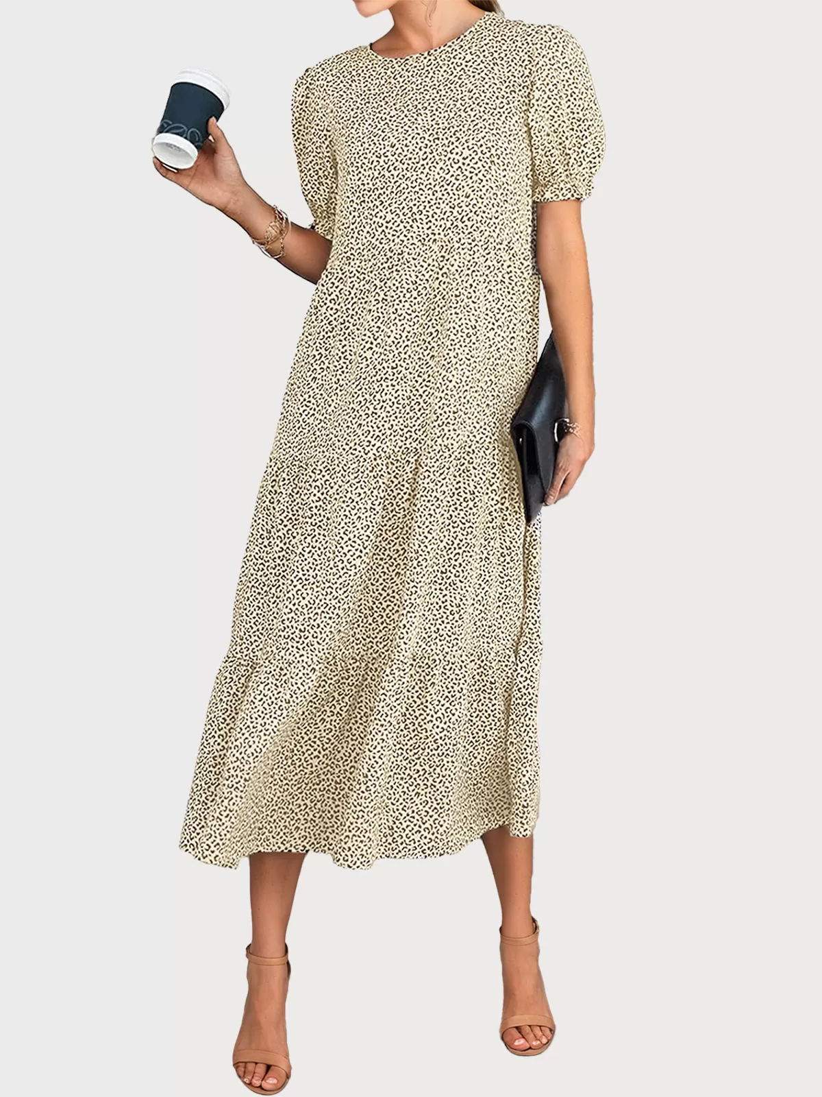 Floral Round Neck Puff A-line Dress, 1 of 5