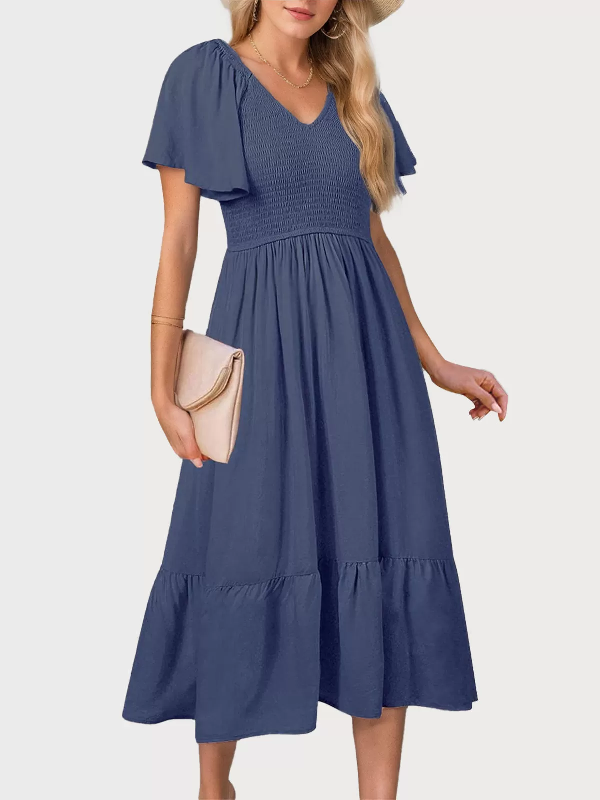 Pleating V-neck Flounce A-line Dress, 1 of 5