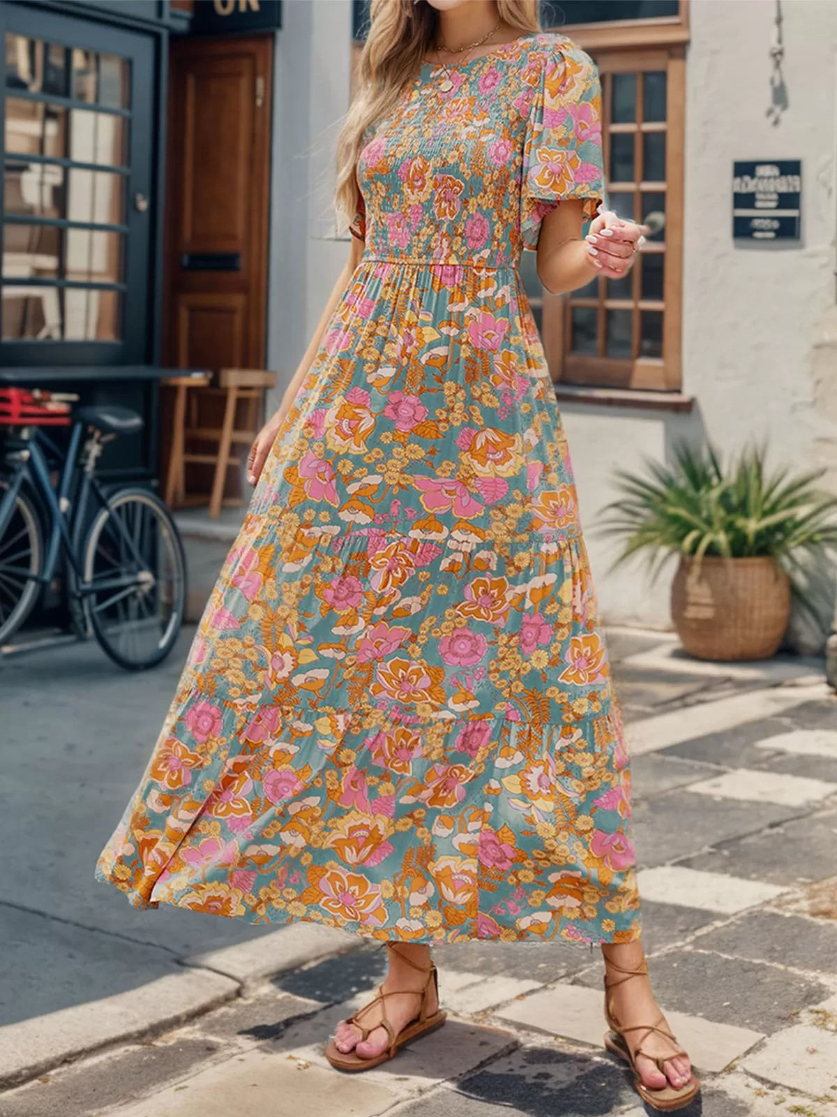 Wrinkle Round Neck Flare A-line Dress, 4 of 5