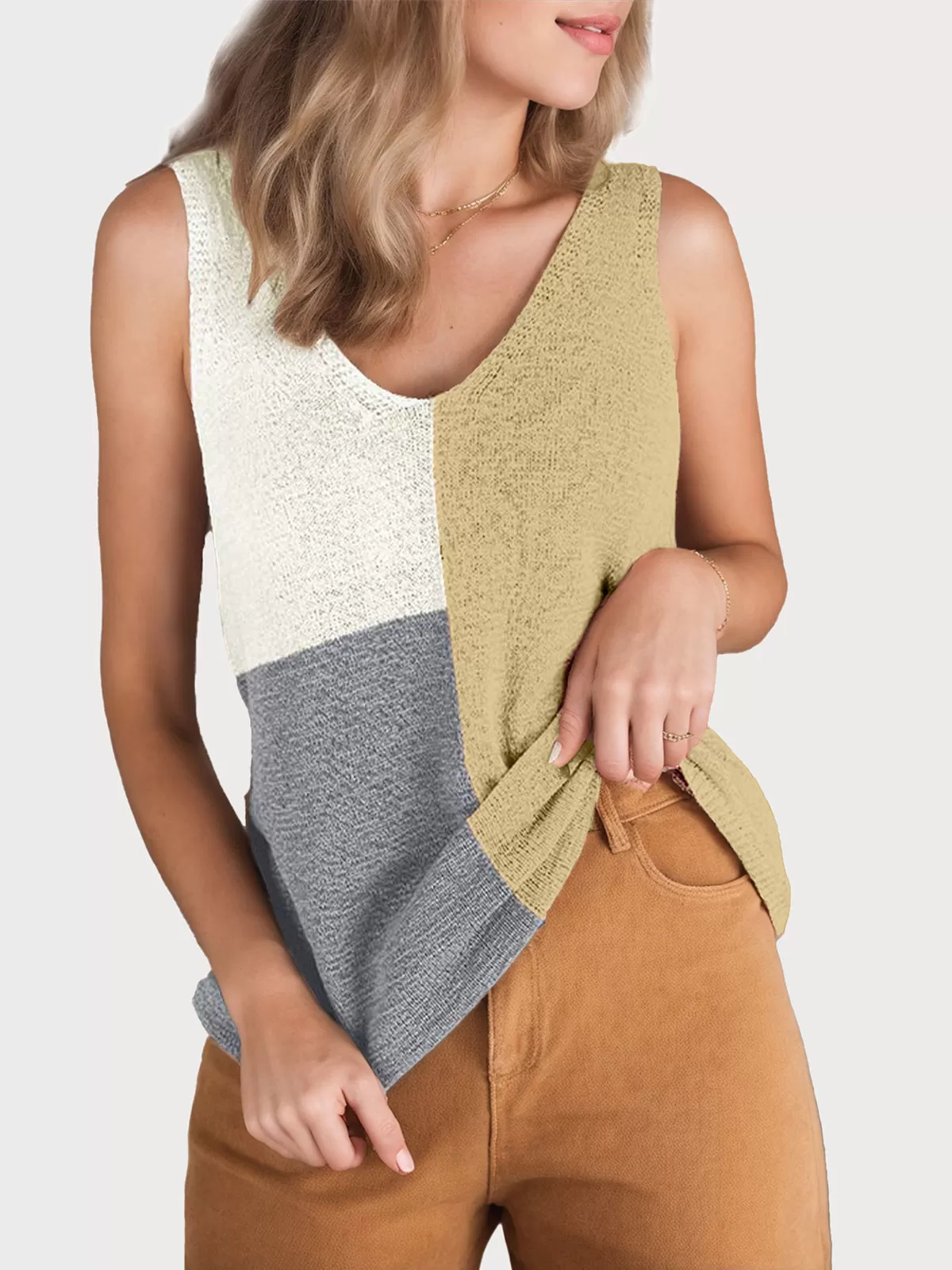 Color Block Striped V-neck Tank, 1 of 5