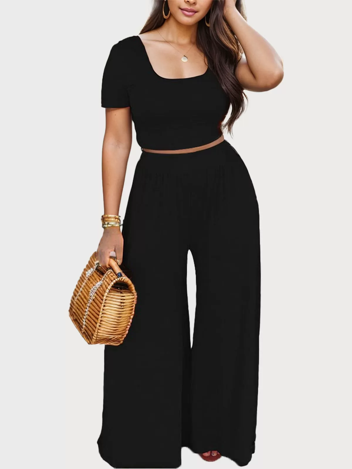 Round Neck Short Sleeve T-shirt & Palazzo Pants, 1 of 4