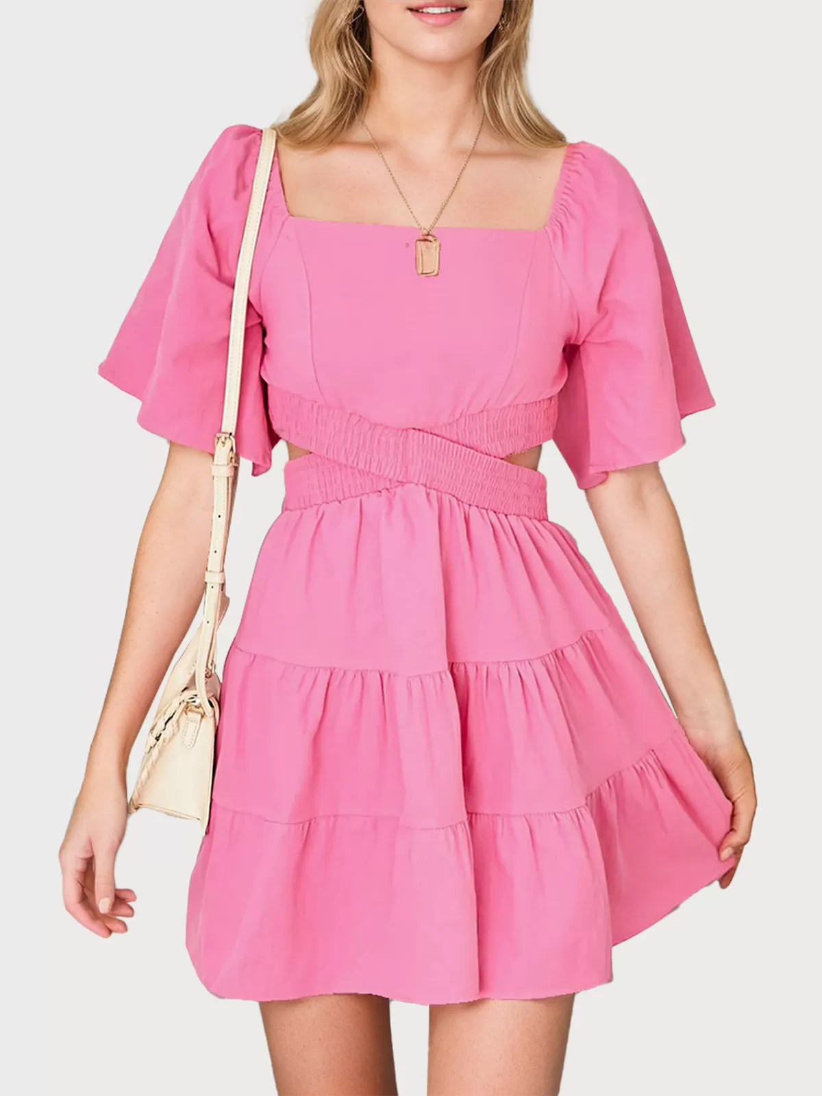 Wrinkle Square Neck Flare Knit A-line Dress, 1 of 6