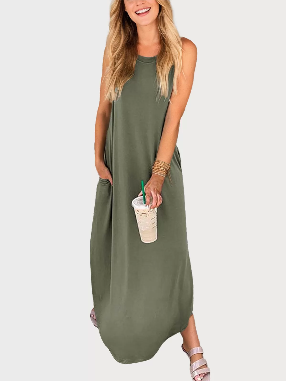 Round Neck Knit Slit Dress, 1 of 6