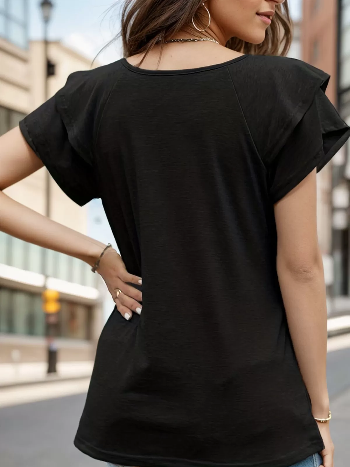 V-neck Flounce Short Sleeve T-shirt, 4 of 6