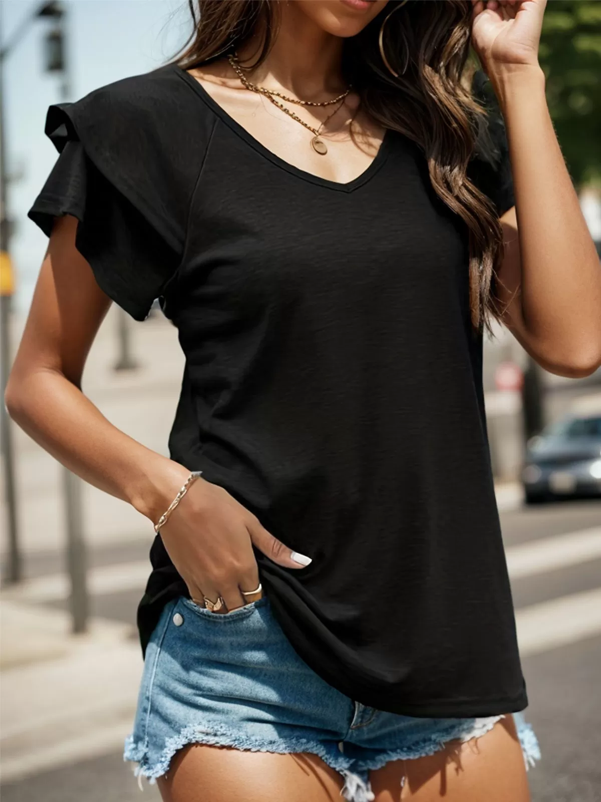 V-neck Flounce Short Sleeve T-shirt, 6 of 6