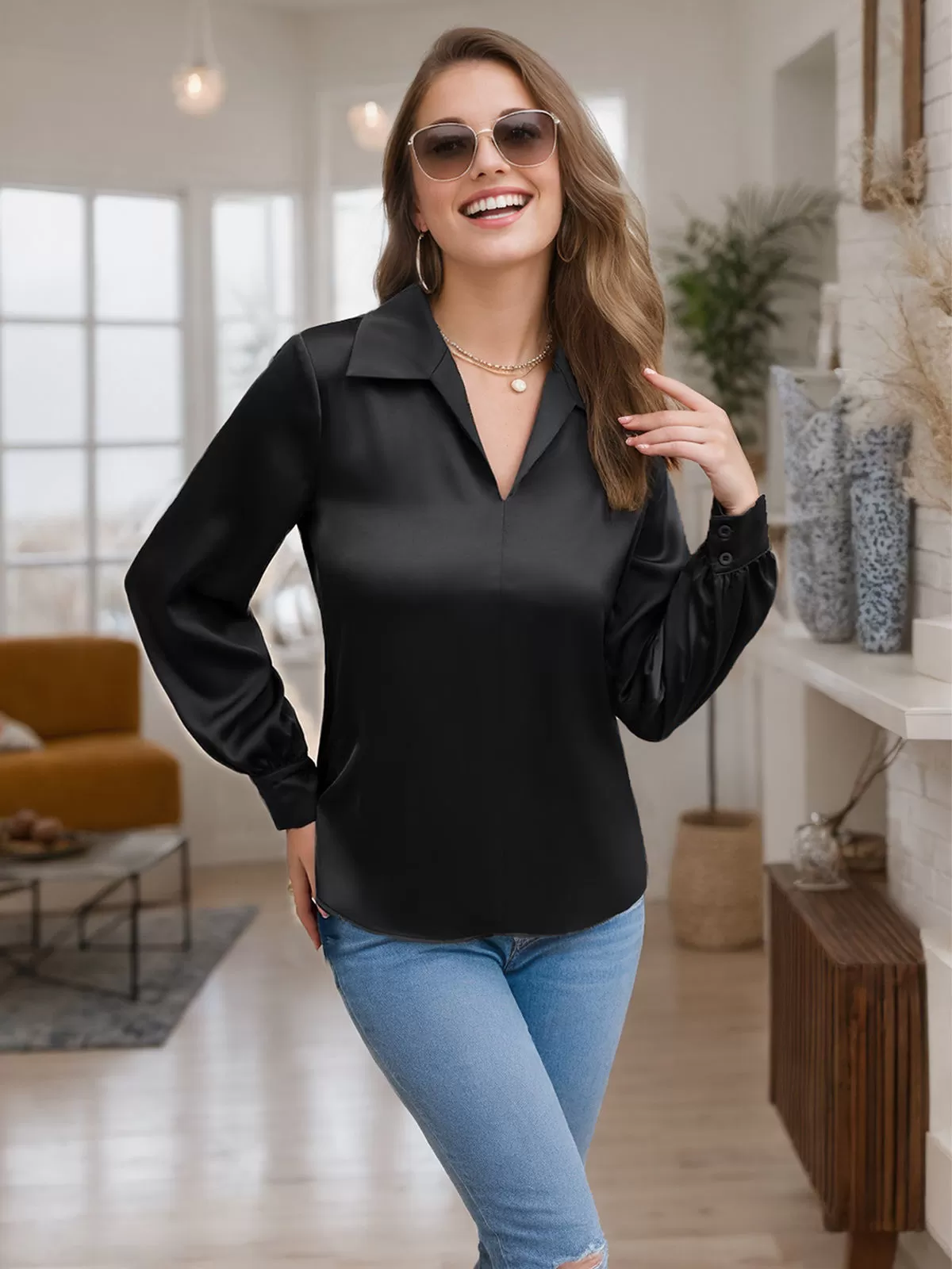 Lapel Shirt Long Sleeve Blouse, 4 of 5