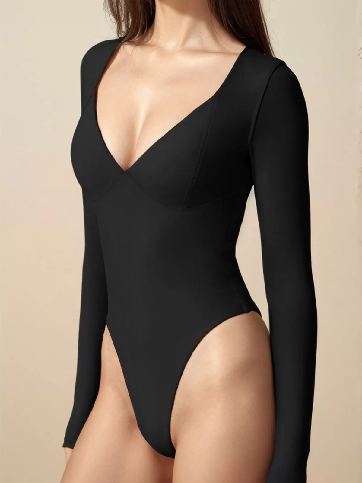 V-neck Long Sleeve Knit Bodysuit, 2 of 5