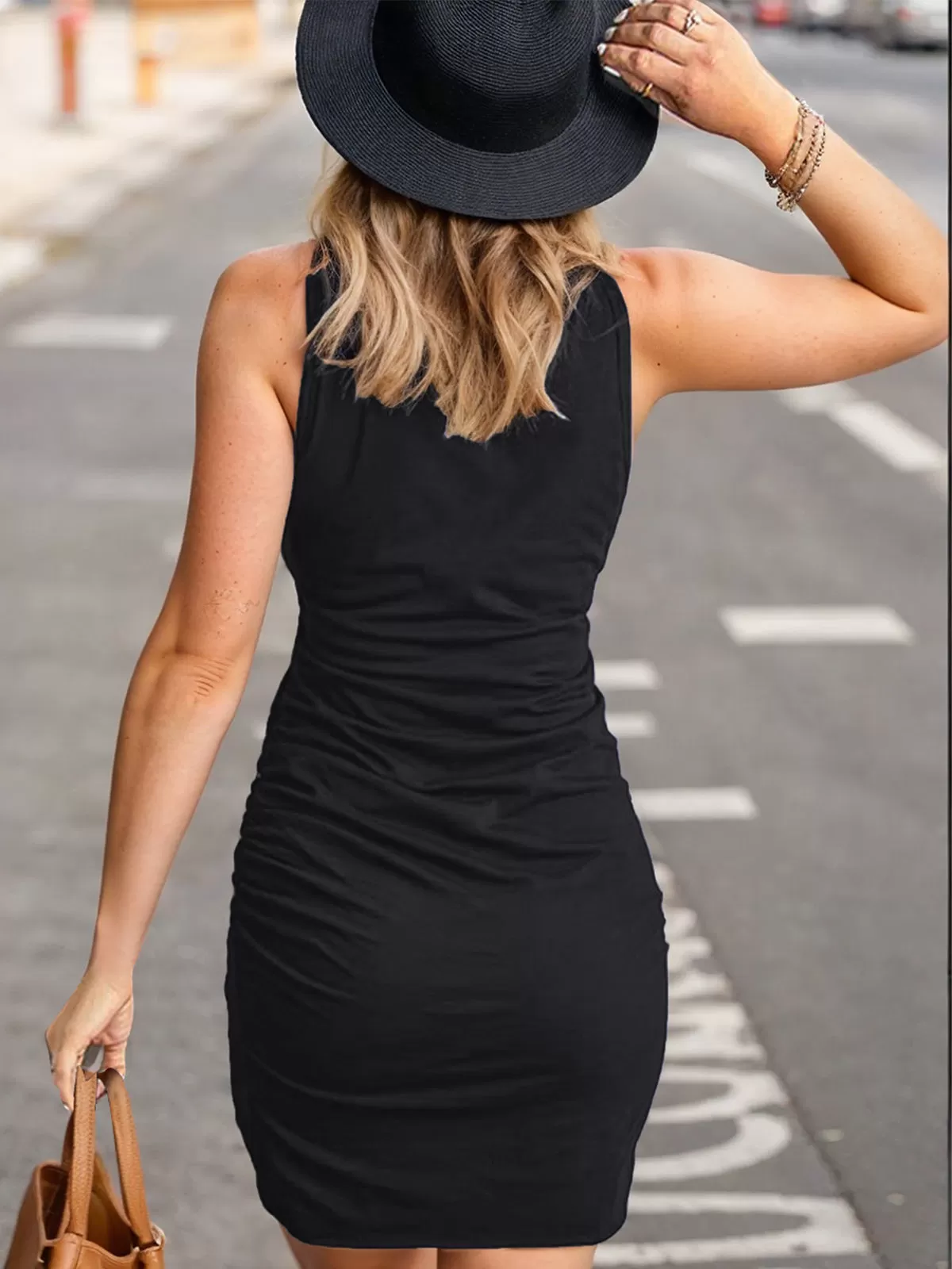 Wrinkle Round Neck Knit Pencil Dress, 3 of 5