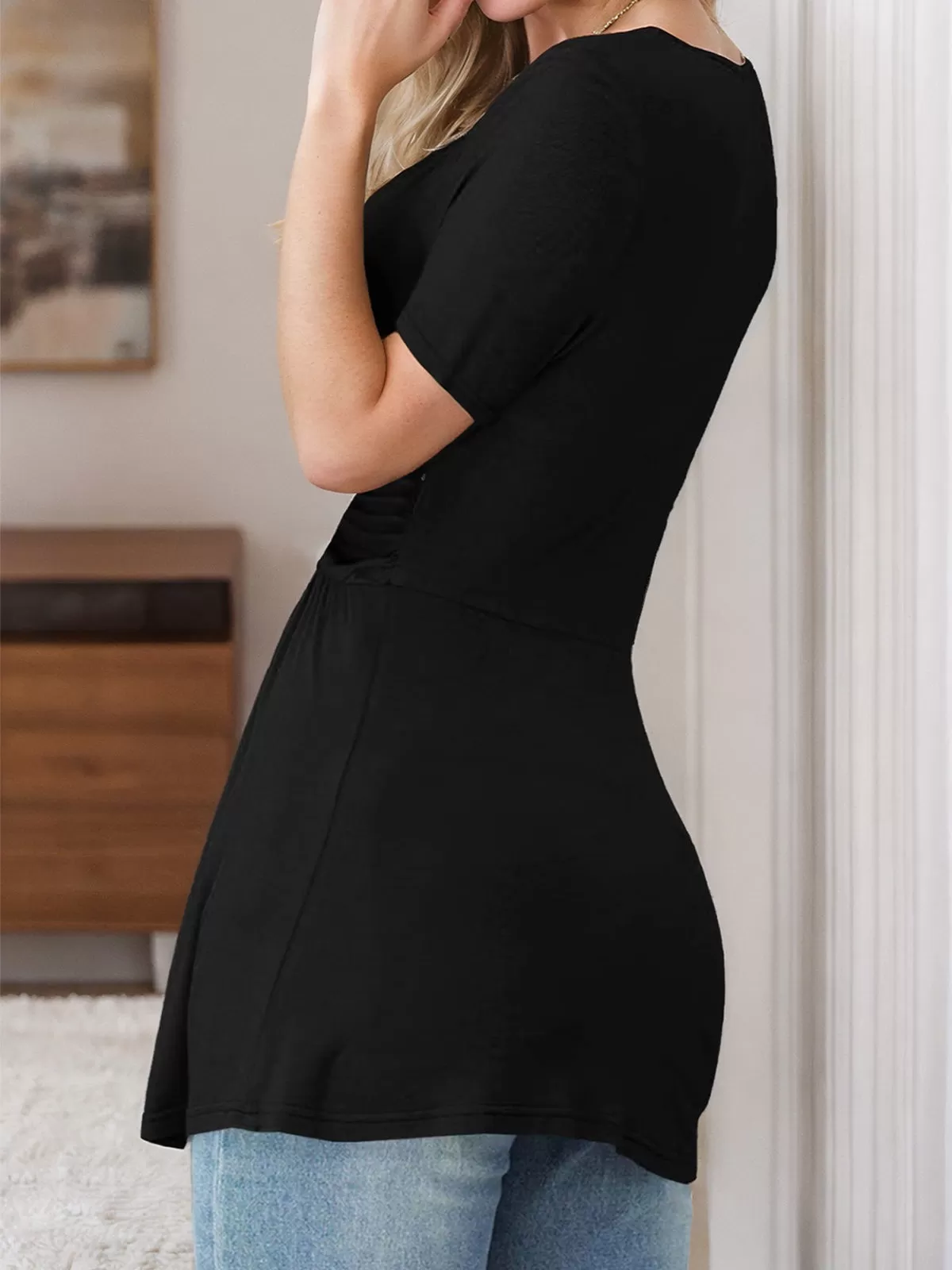 Wrinkle V-neck Short Sleeve Blouse, 3 of 4