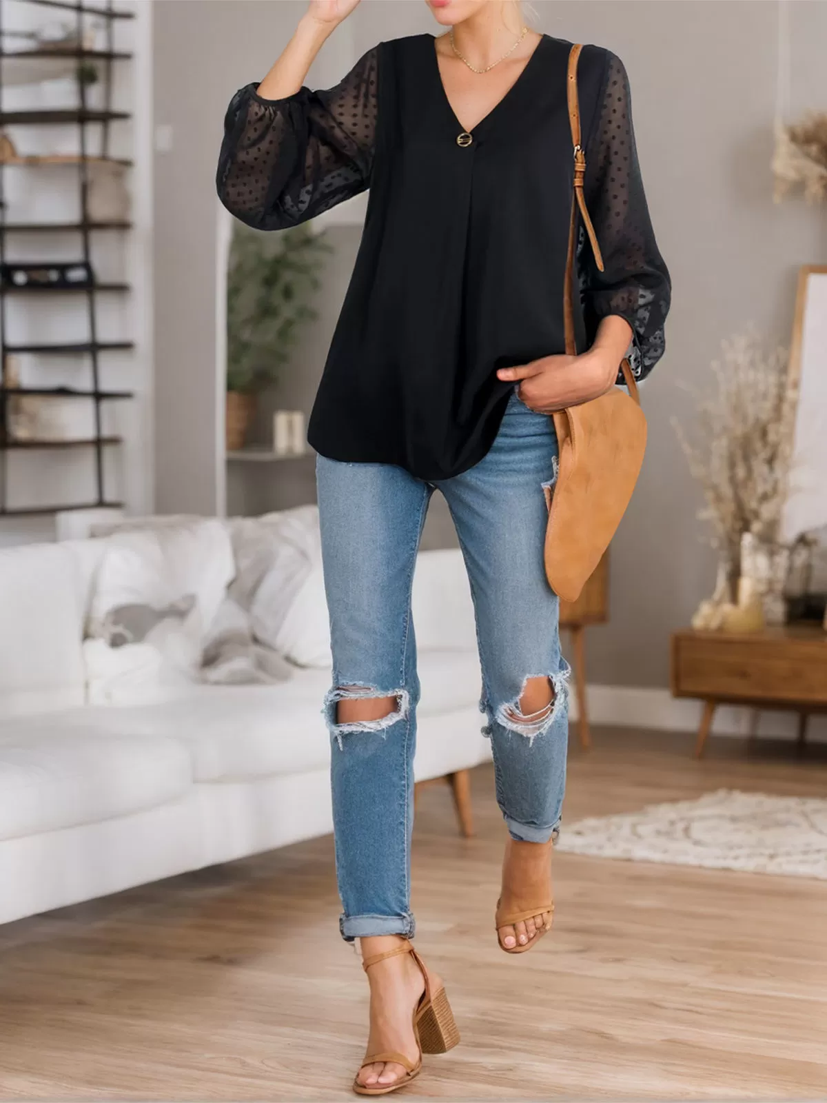 V-neck Lantern Blouse, 3 of 4