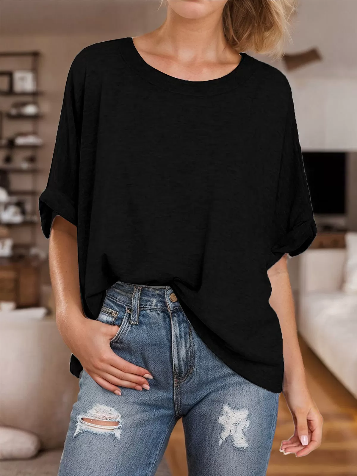 Round Neck Short Sleeve Knit T-shirt, 4 of 4