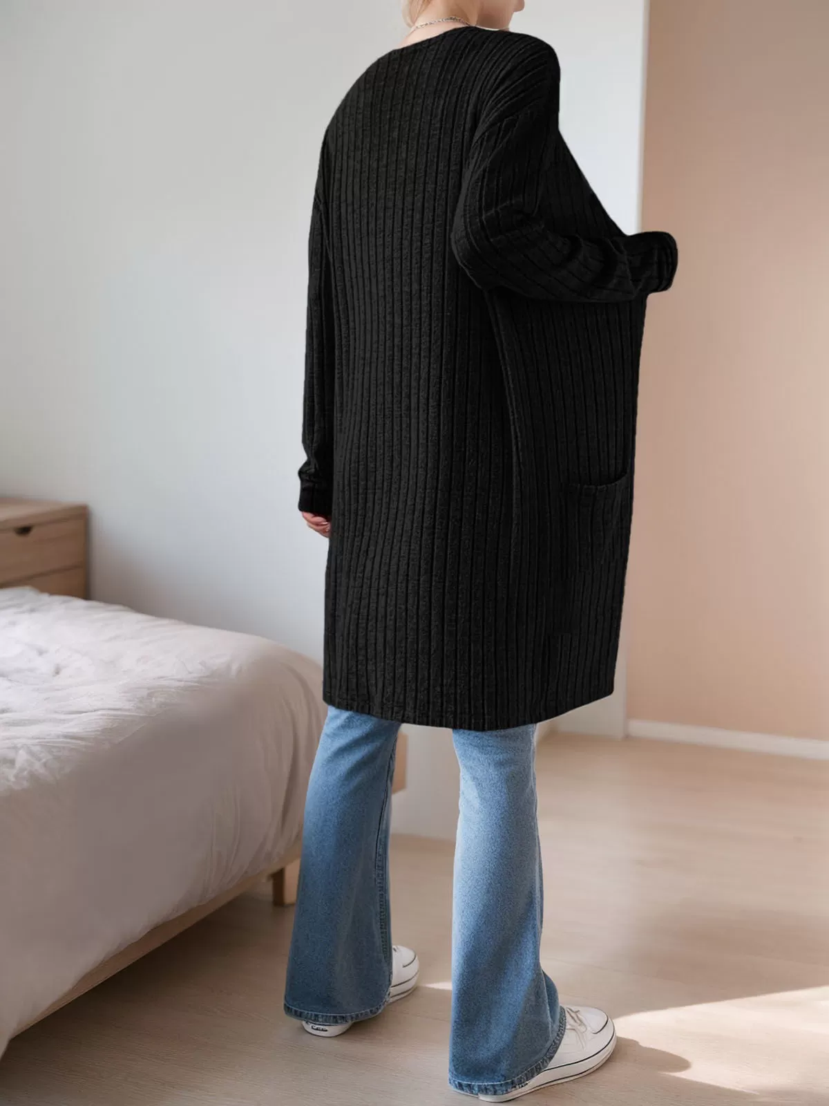 Mid-Length Double Pocket Long Sleeve Knit Cardigan, 2 of 5