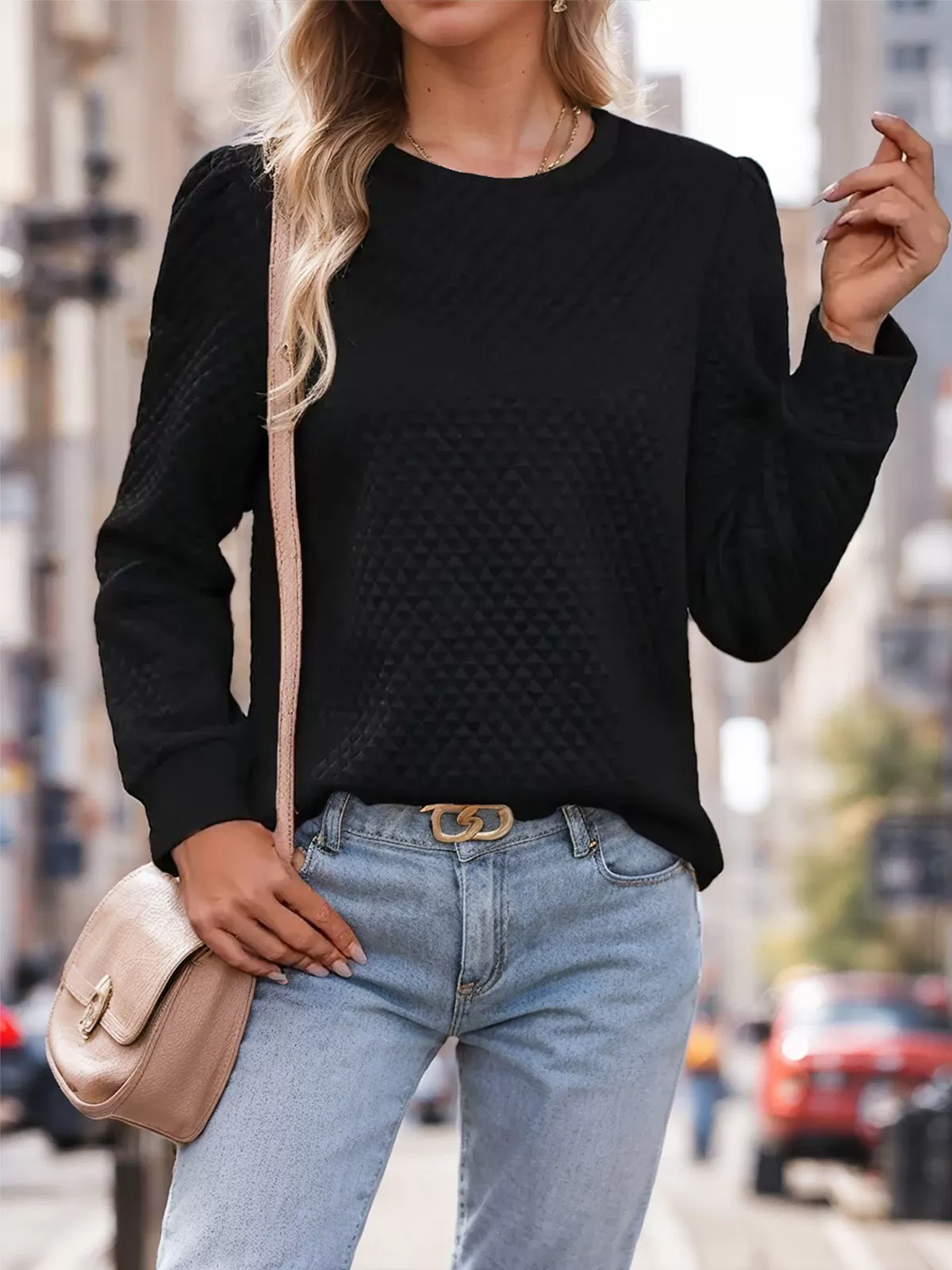 Round Neck Puff Long Sleeve Sweatshirt, 2 of 6