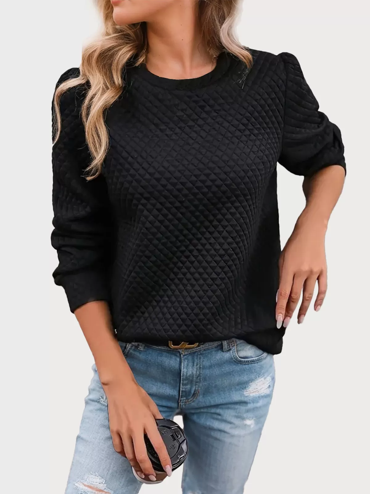 Round Neck Puff Long Sleeve Sweatshirt, 6 of 6