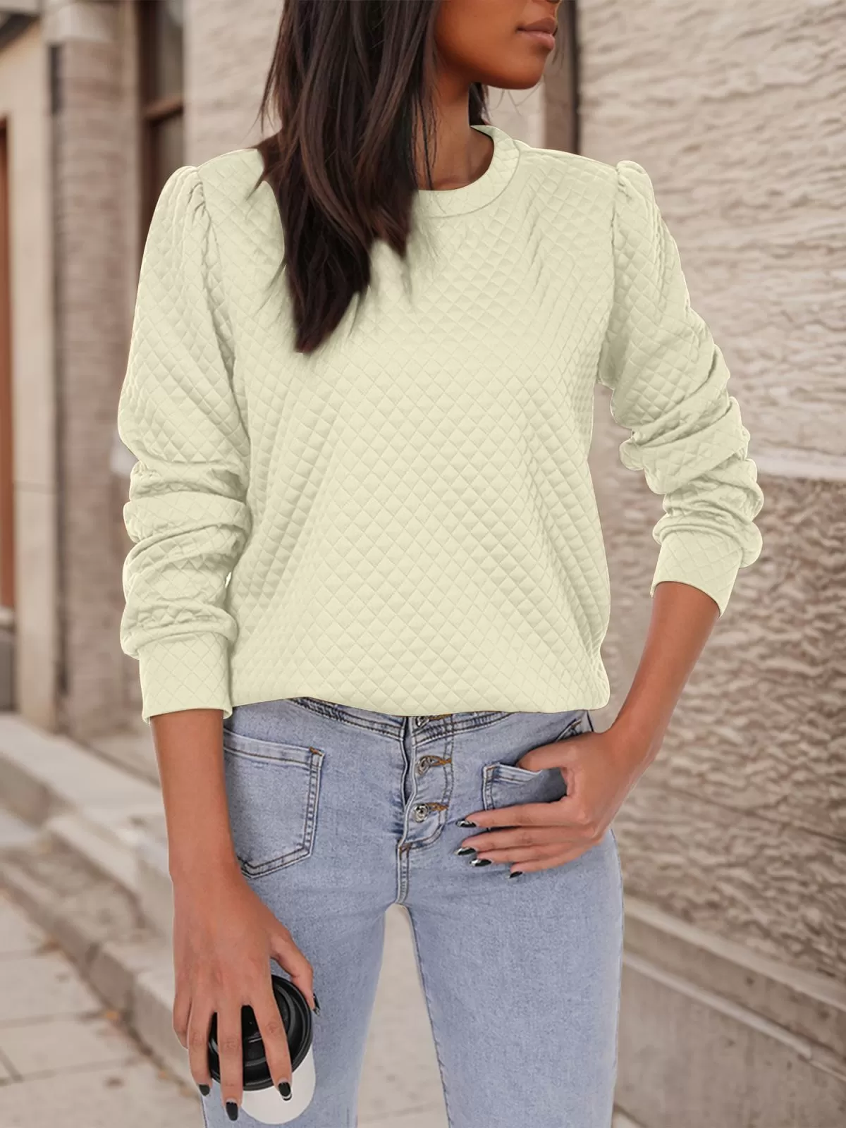 Round Neck Puff Long Sleeve Sweatshirt, 3 of 5