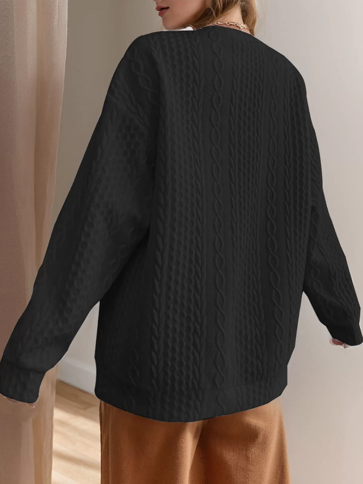 Round Neck Long Sleeve Knit Sweatshirt, 2 of 4
