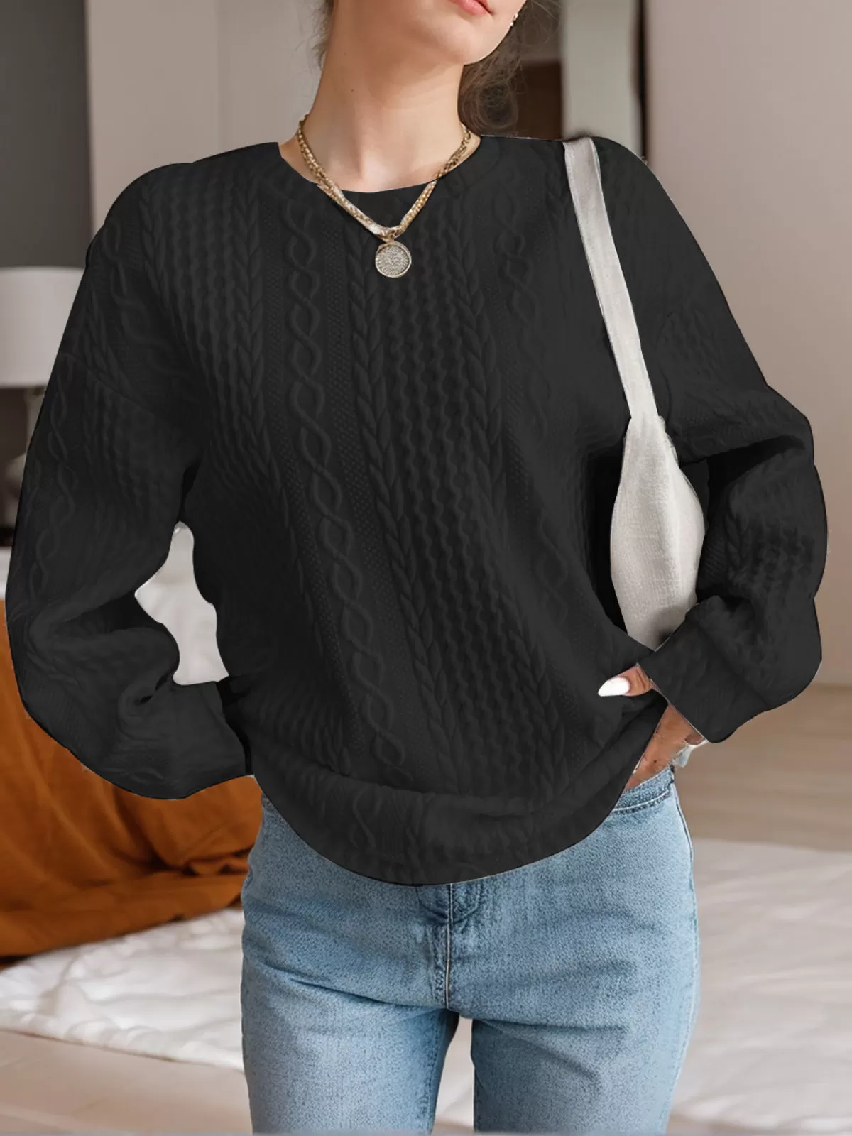 Round Neck Long Sleeve Knit Sweatshirt, 4 of 4