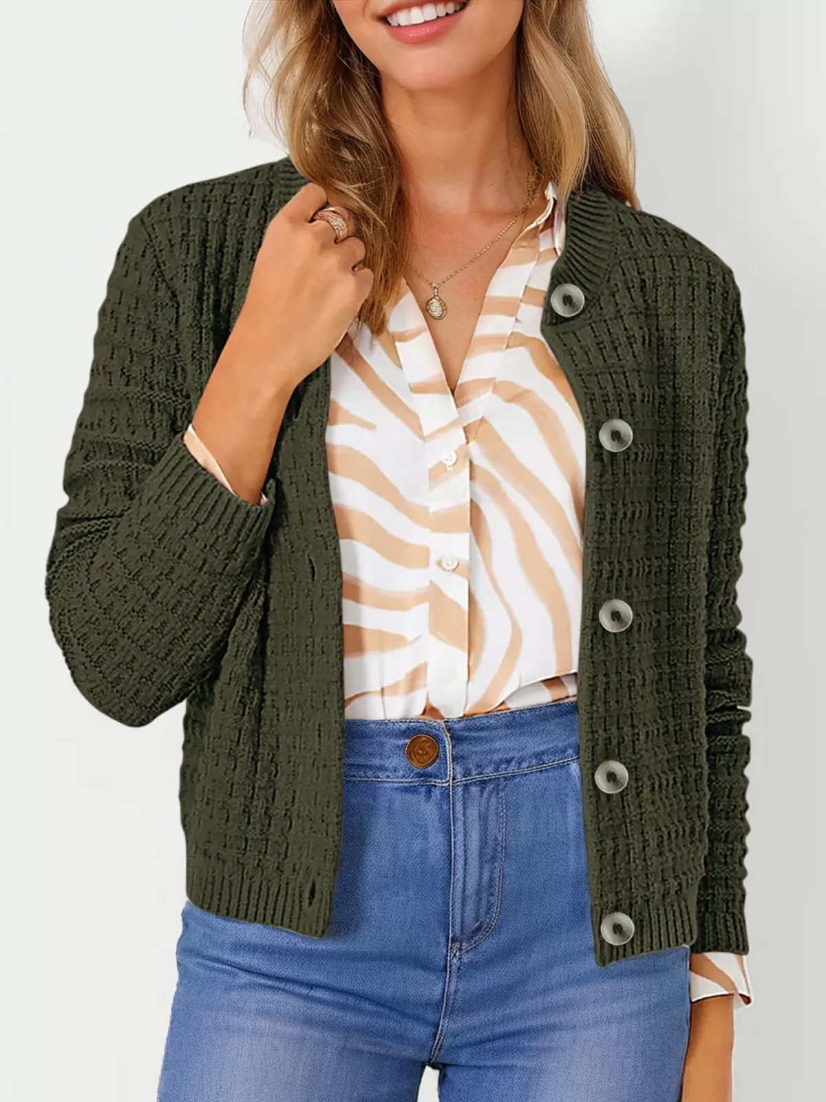 Round Neck Long Sleeve Woolen Cardigan, 4 of 4