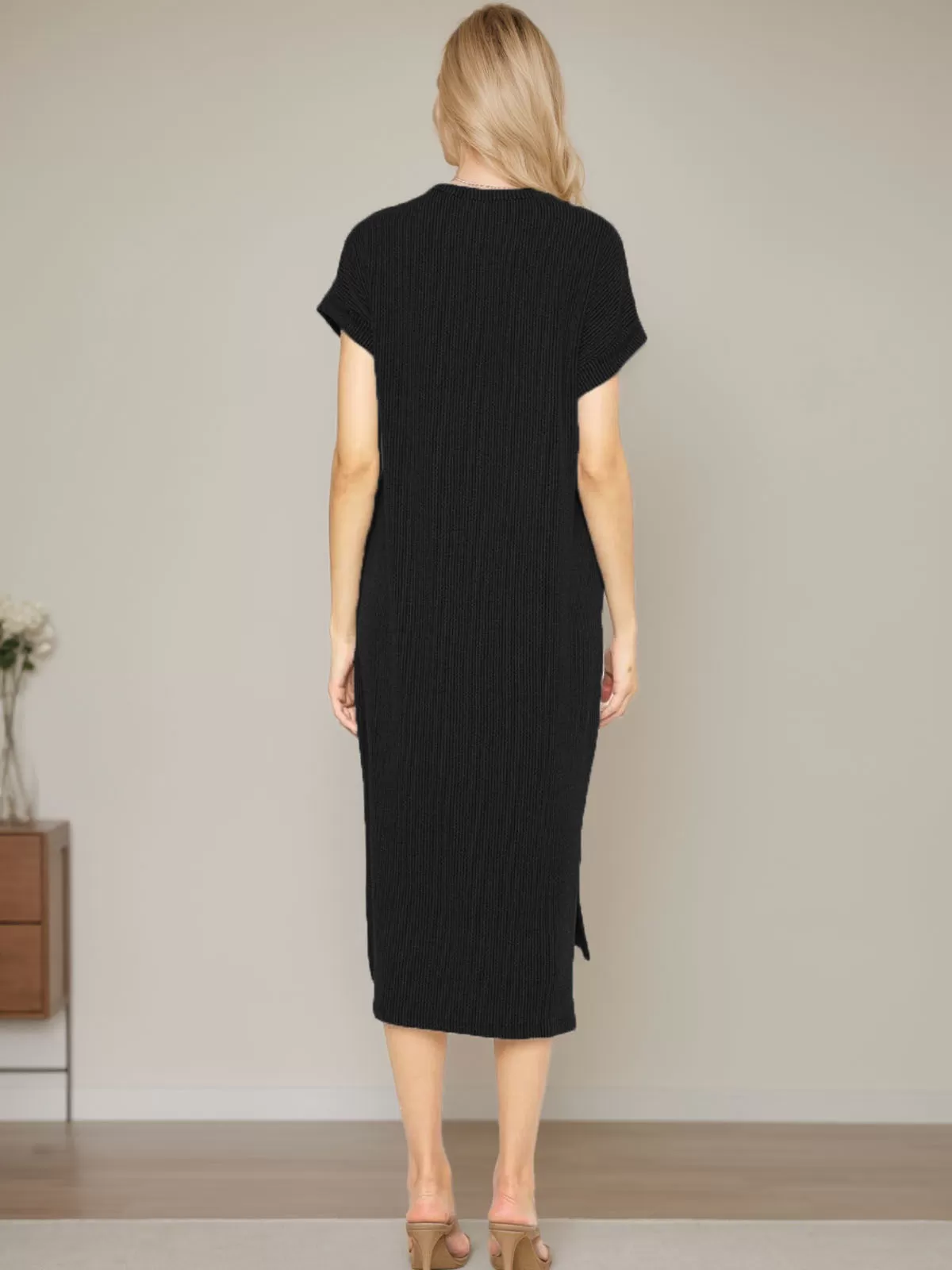 Solid Round Neck Knit Midi Dress, 2 of 4