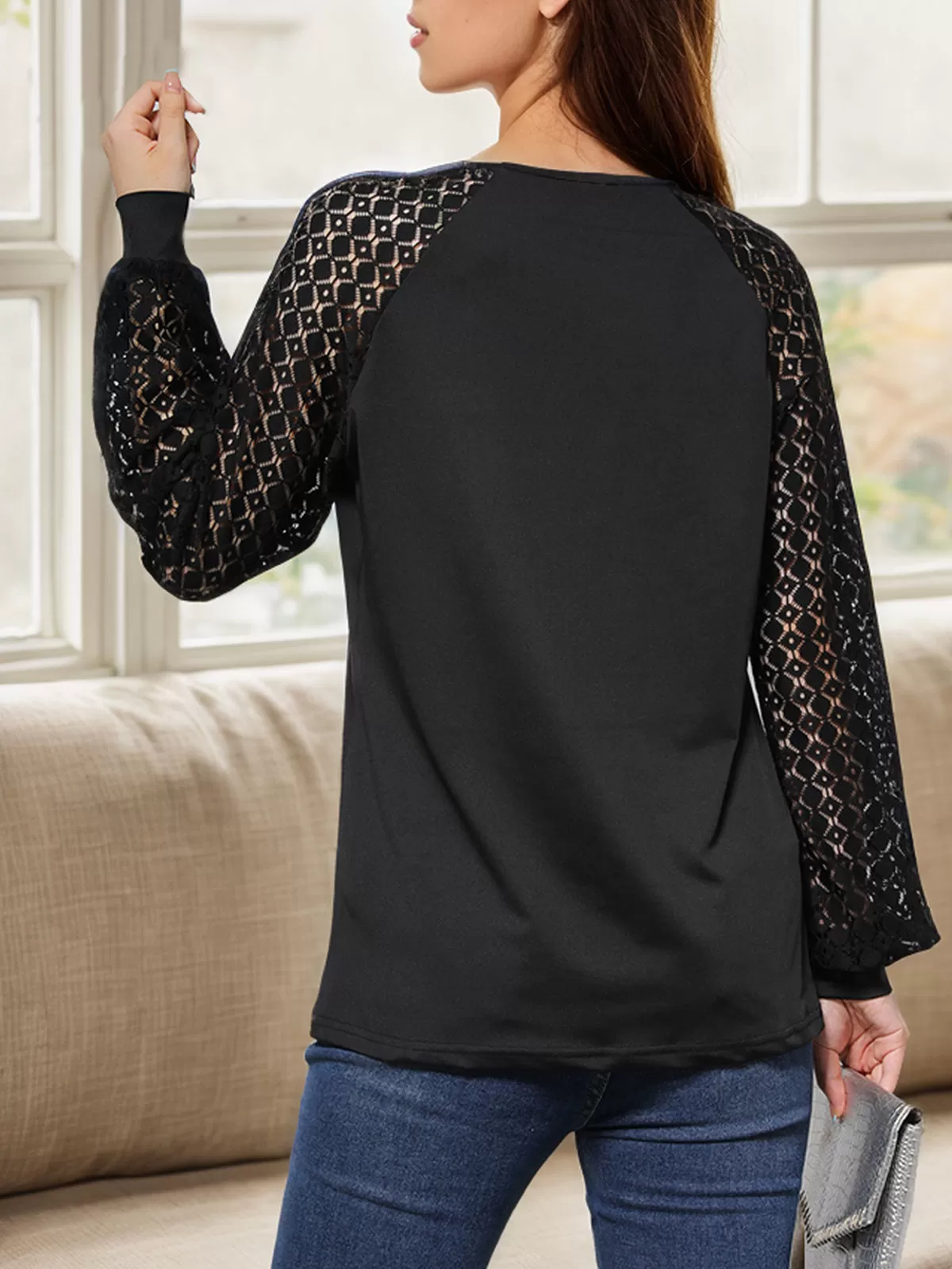 Round Neck Raglan Long Sleeve Knit Blouse, 2 of 5