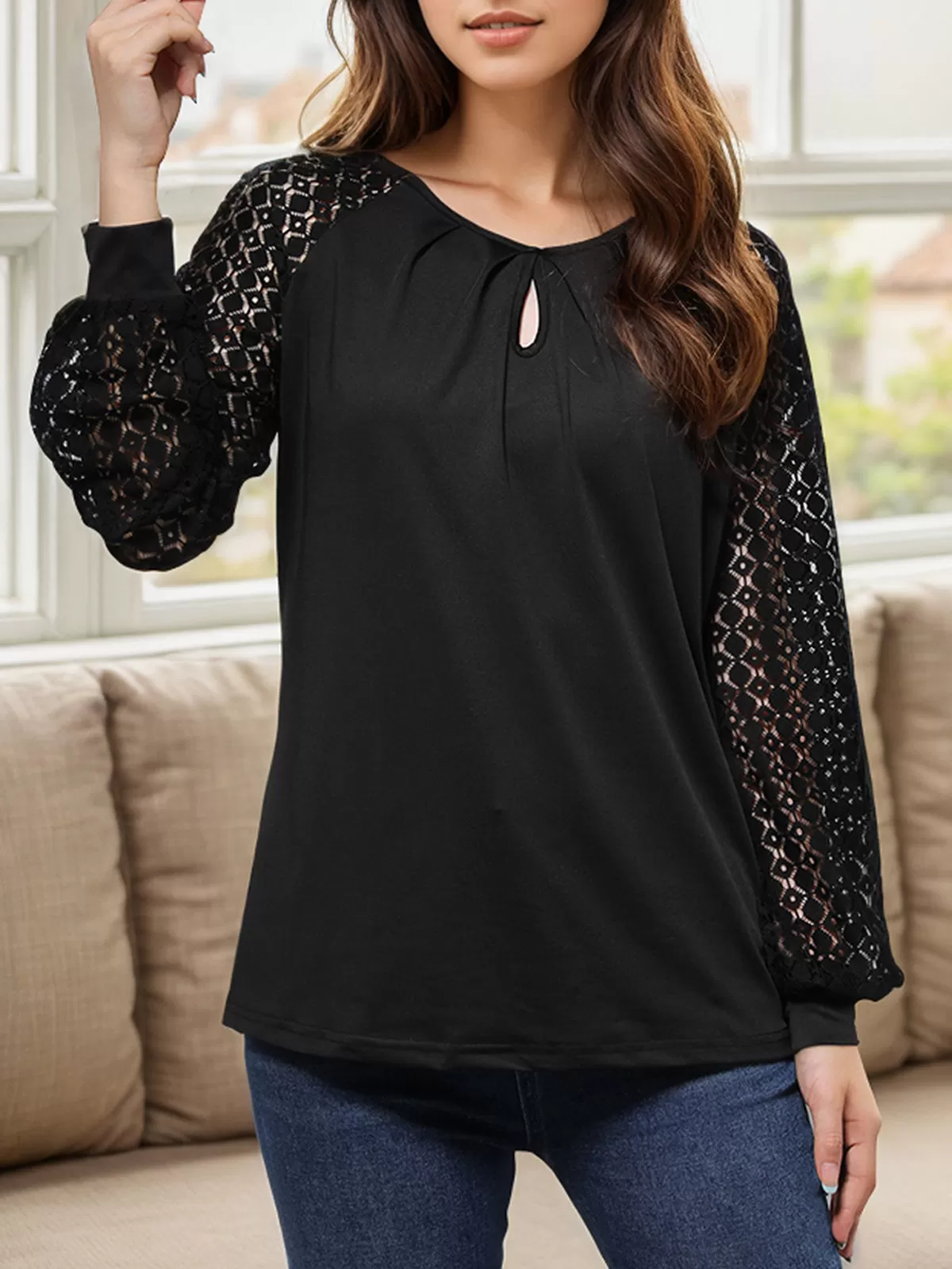 Round Neck Raglan Long Sleeve Knit Blouse, 3 of 5