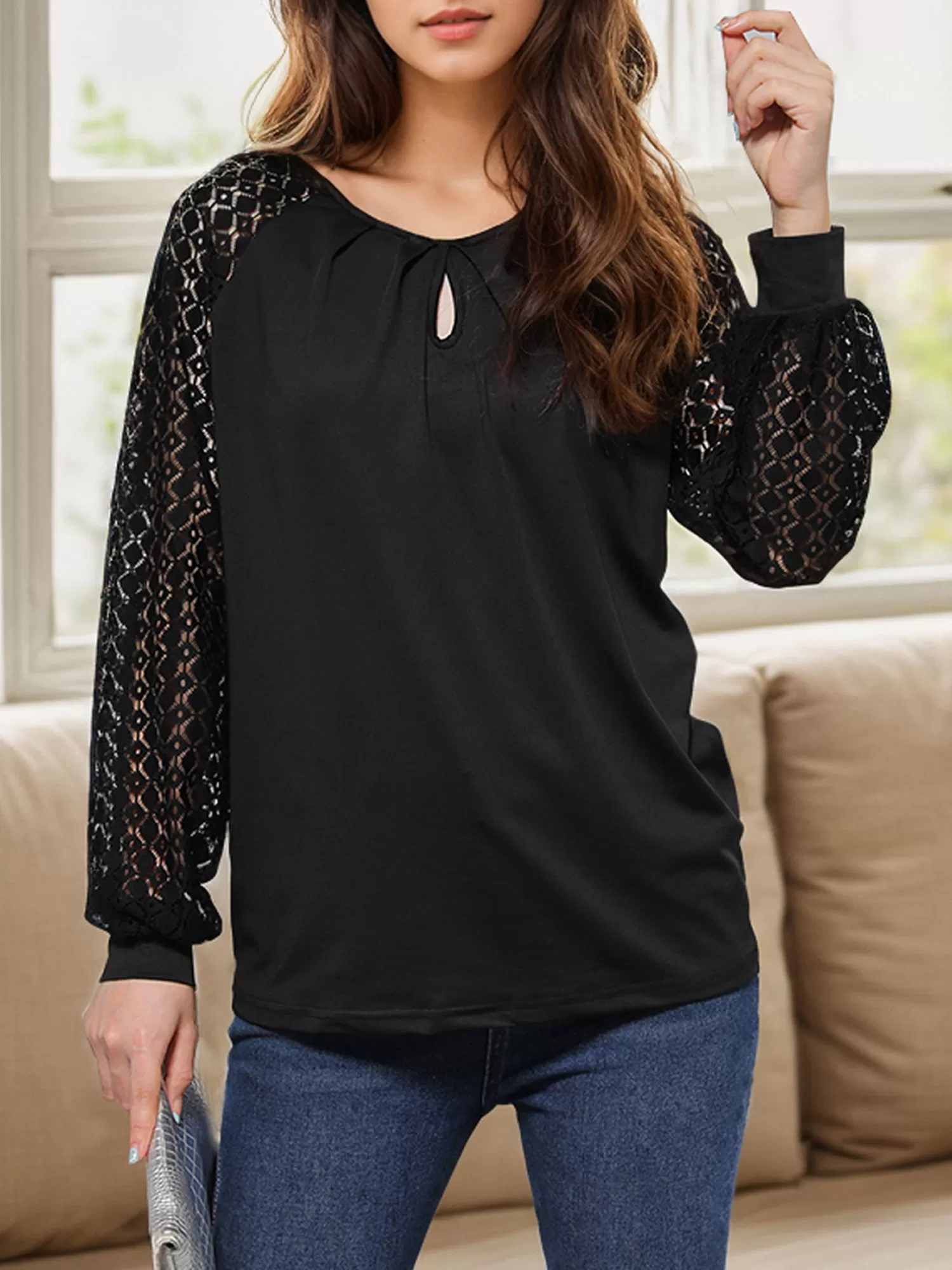 Round Neck Raglan Long Sleeve Knit Blouse, 4 of 5