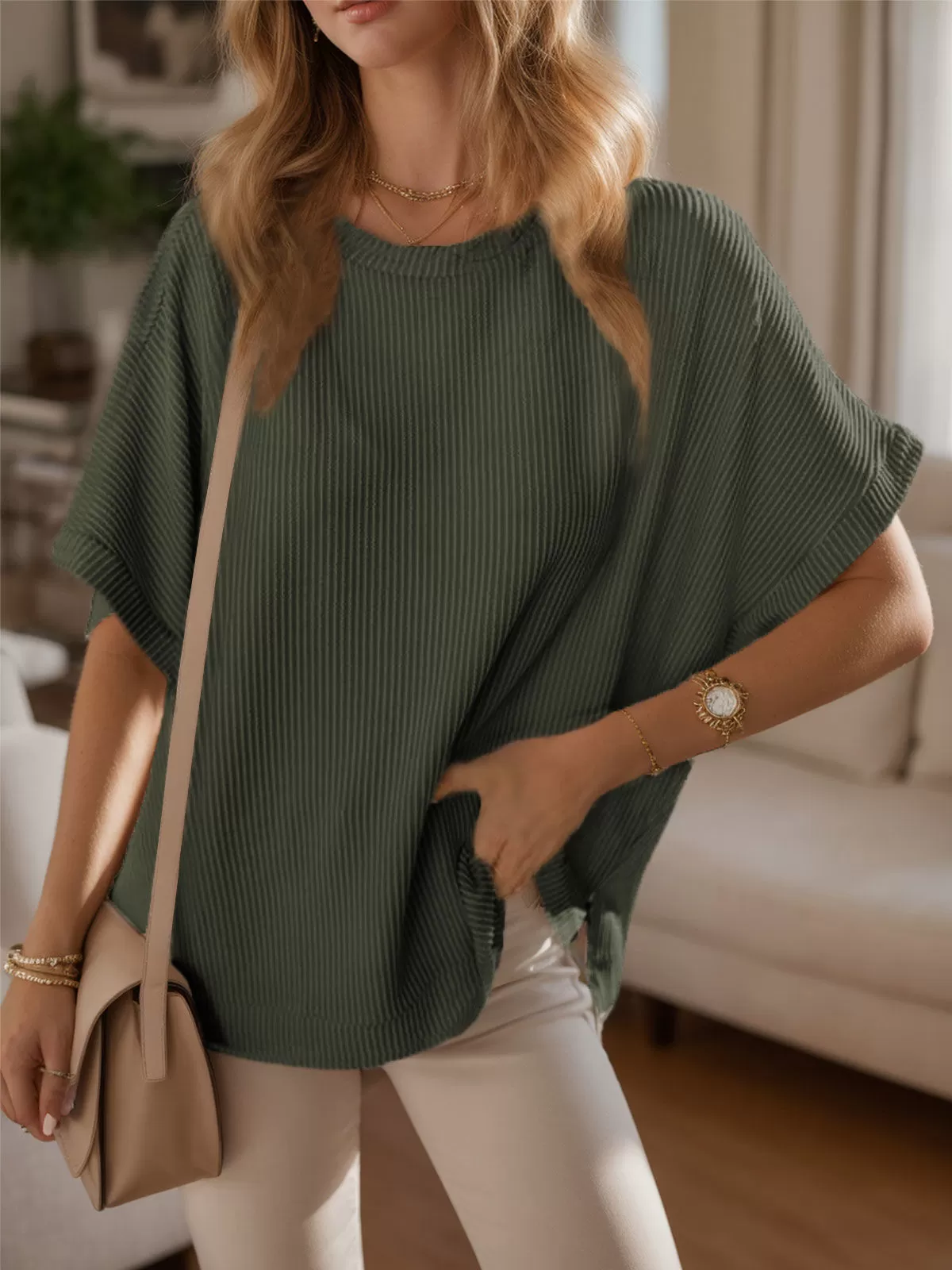 Round Neck Short Sleeve Blouse, 4 of 5