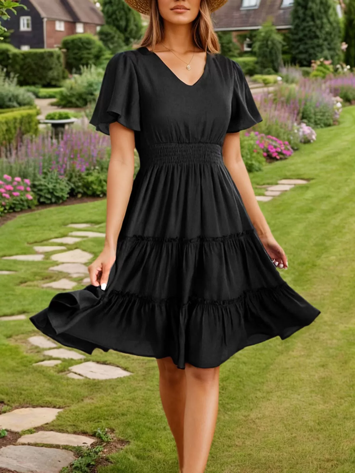 Flounce Short Sleeve A-line Dress, 2 of 6