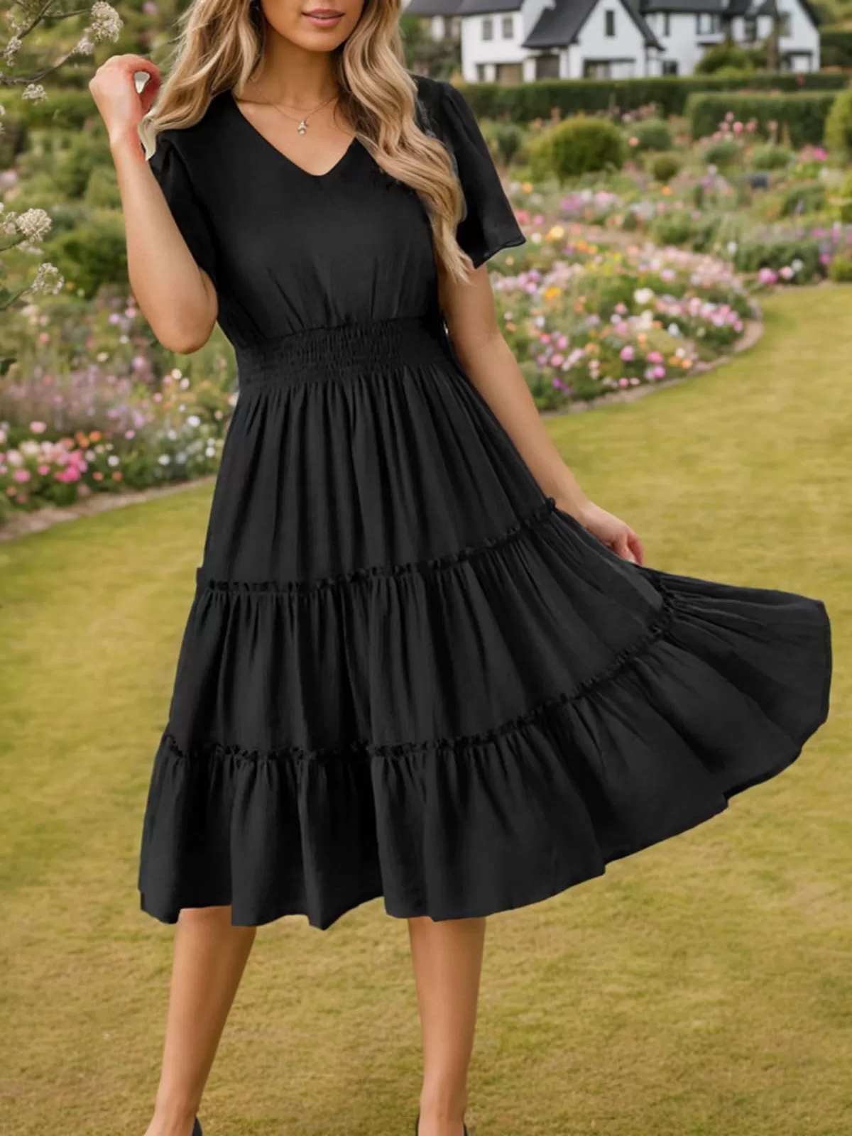 Flounce Short Sleeve A-line Dress, 4 of 6