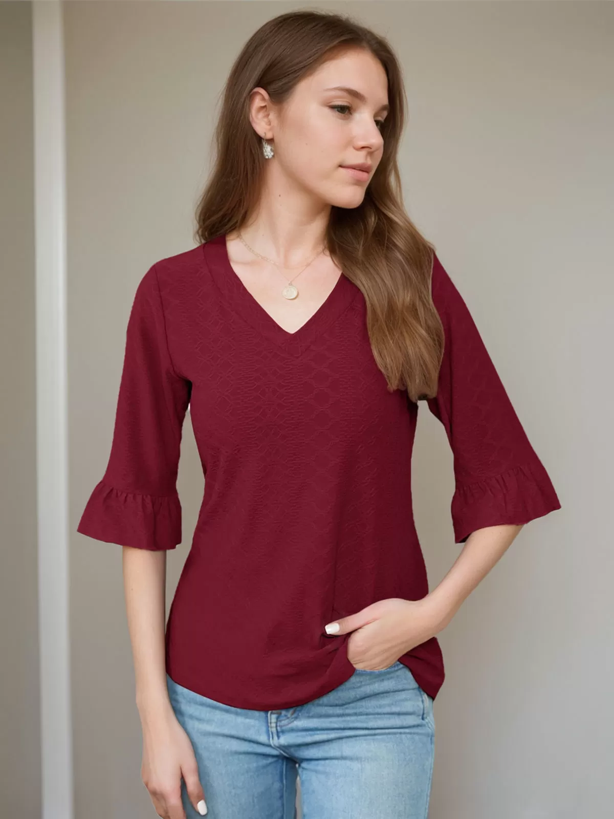 V-neck Flounce Blouse, 3 of 5