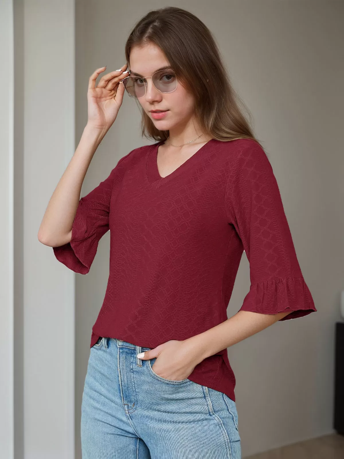 V-neck Flounce Blouse, 4 of 5