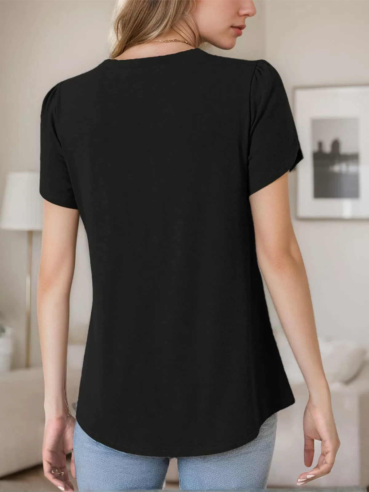 Round Neck Petal Short Sleeve Blouse, 4 of 5