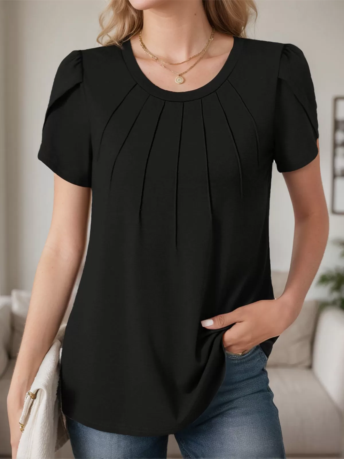 Round Neck Petal Short Sleeve Blouse, 5 of 5