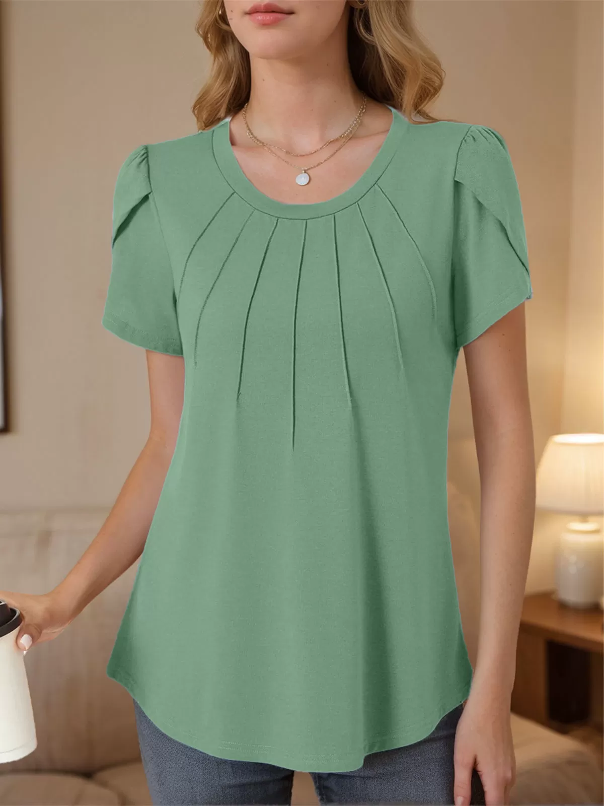 Round Neck Petal Short Sleeve Blouse, 4 of 5
